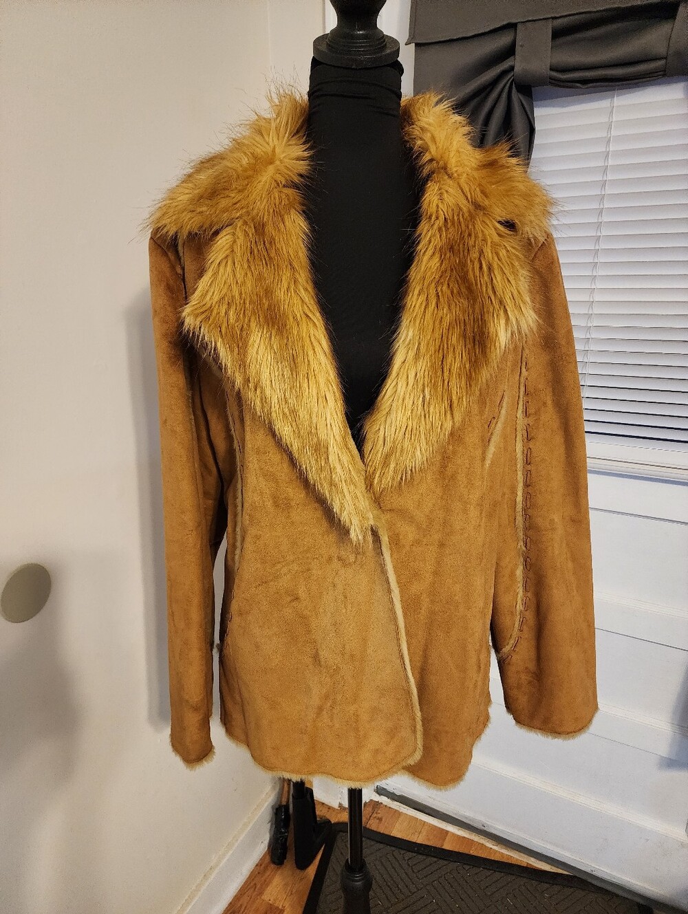 Y2K Suede Shearling Style Jacket Faux Fur Collar Western Chic Xl Penny Lane